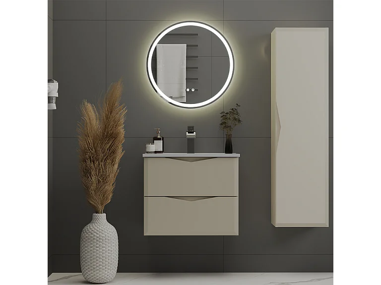 Ensemble meuble simple vasque encastrée 60cm et colonne Ellie Cachemire