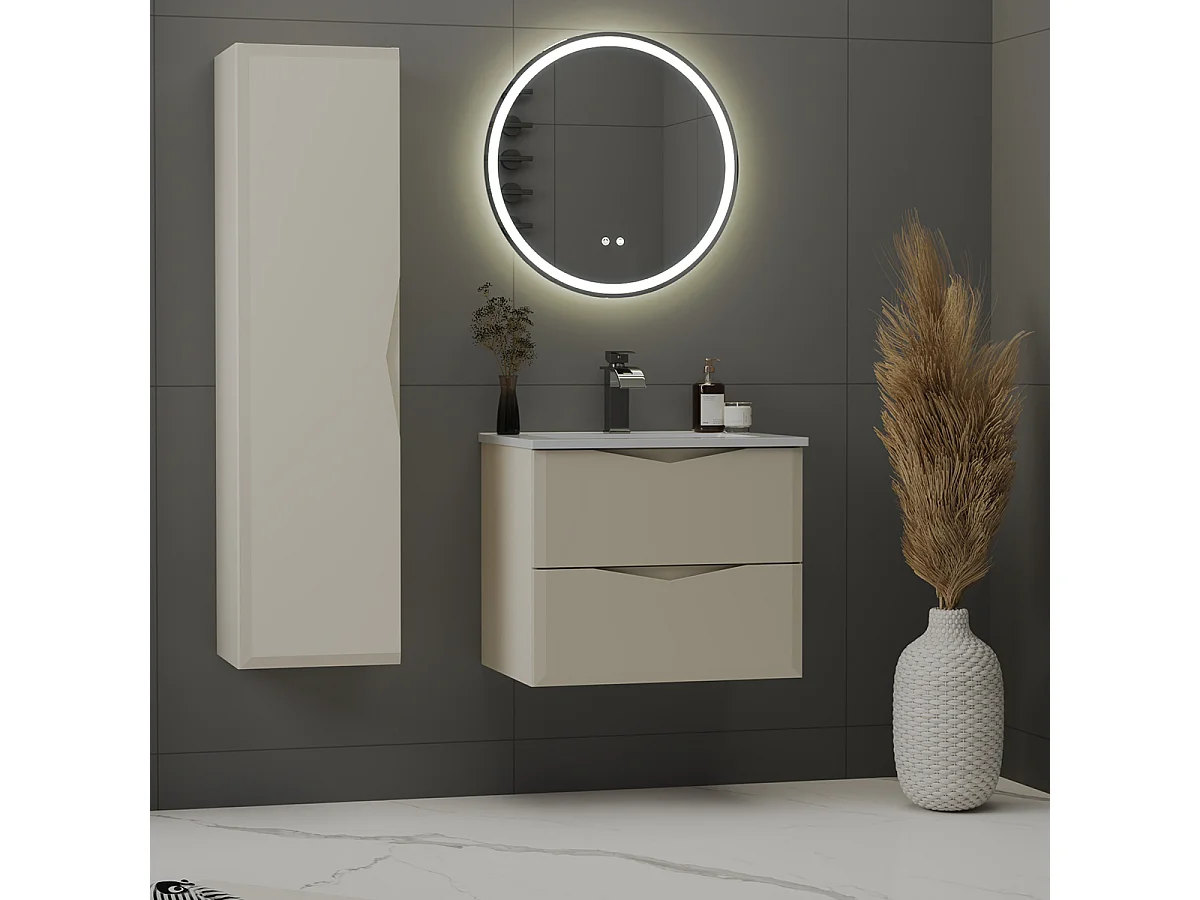 Set aus Einzelmöbel Einbauwaschbecken 60cm und Säule Ellie Cachemire