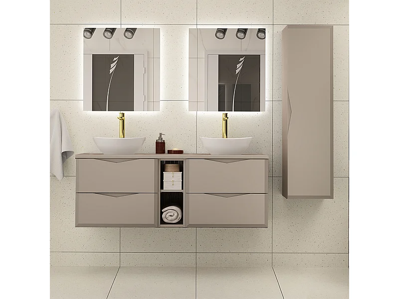 Set di mobili da bagno doppio lavabo Ellie cachemire 140cm