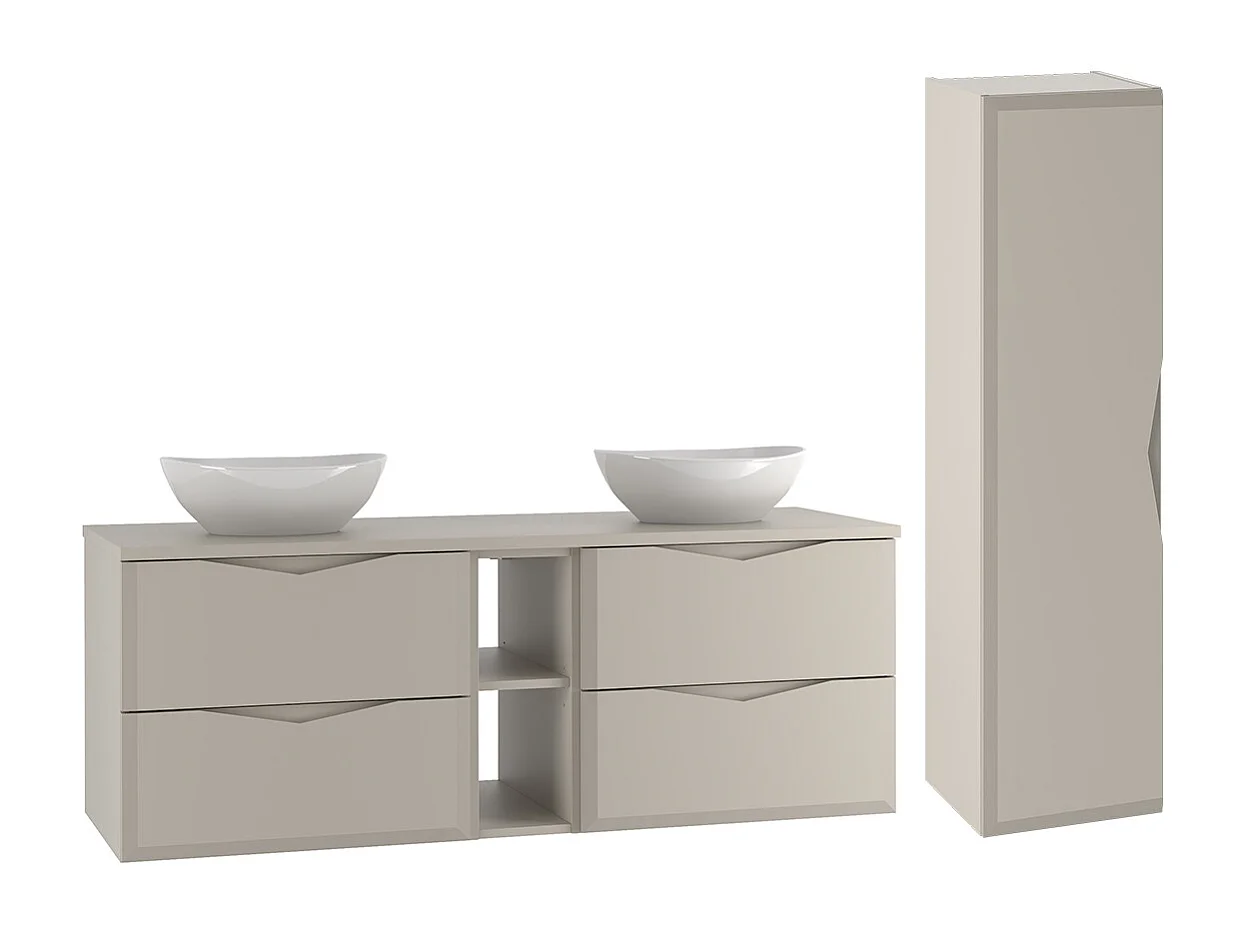 Ensemble meuble double vasque 140cm 2 niches et colonne Ellie Cachemire