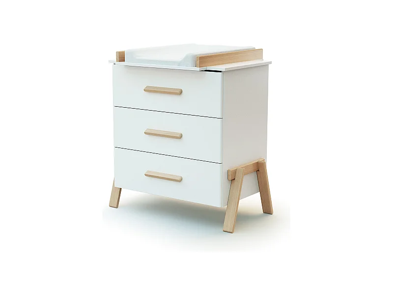 Wickelkommode CANAILLE Holz Weiß und Buche Lackiert