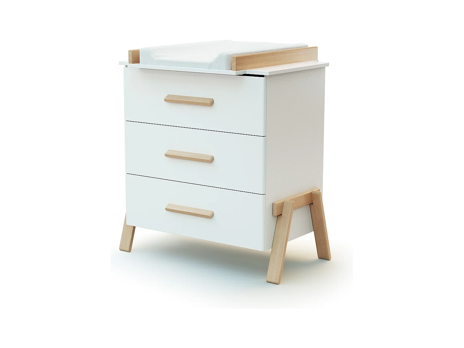 Cómoda cambiador bebé 3 cajones Canaille madera - Blanco/Haya Barnizada - 87 x 66 x 94 cm