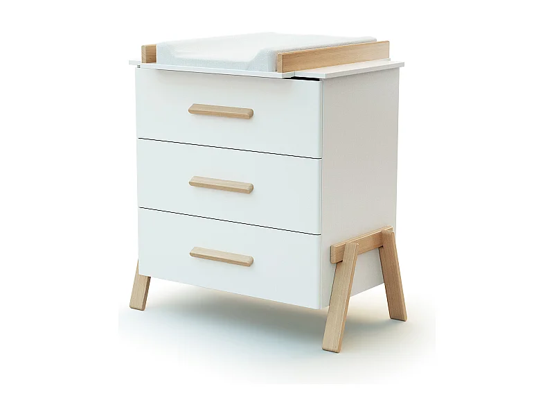 Cómoda cambiador bebé 3 cajones Canaille madera - Blanco/Haya Barnizada - 87 x 66 x 94 cm