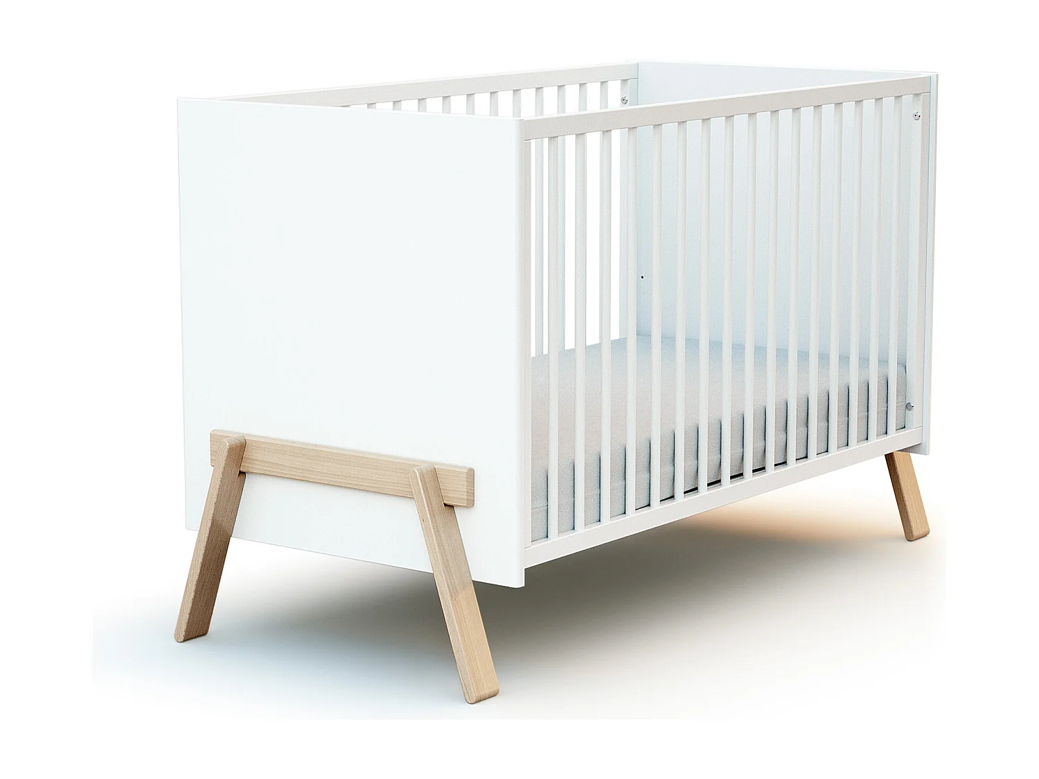 Cuna bebe CANAILLE madera - Blanco/Haya - 60 x 120 - 135 x 64 x 84 cm
