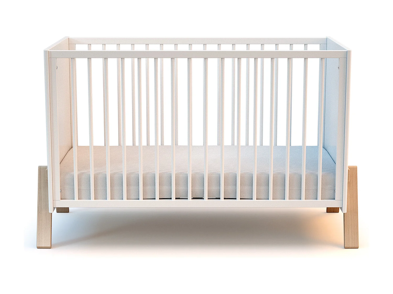 Cuna bebe CANAILLE madera - Blanco/Haya - 60 x 120 - 135 x 64 x 84 cm