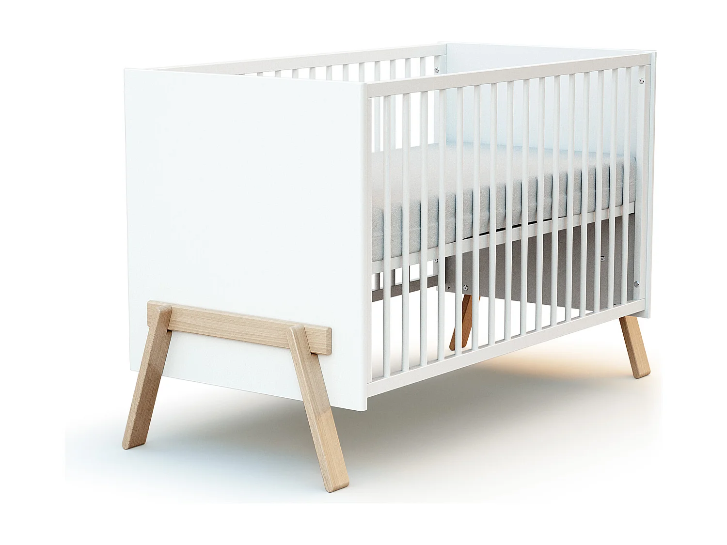 Lettino bambini e cassettiera fasciatoio CANAILLE legno - Bianco/Faggio