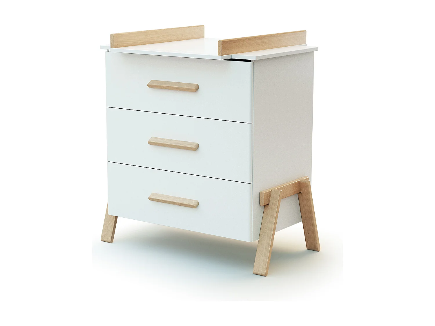 Lettino bambini e cassettiera fasciatoio CANAILLE legno - Bianco/Faggio