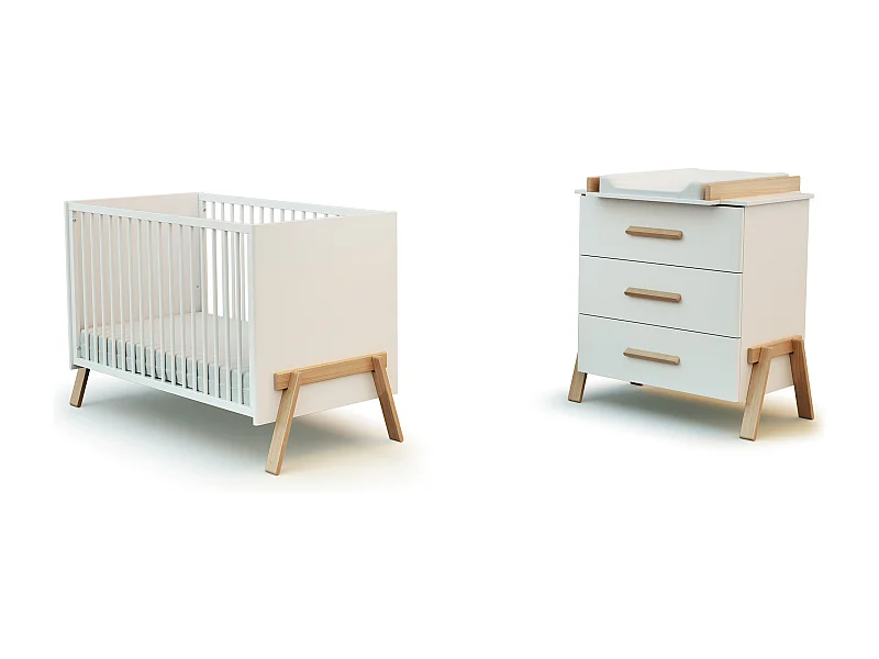 Cuna y cómoda cambiador CANAILLE madera - Blanco/Haya - 60 x 120