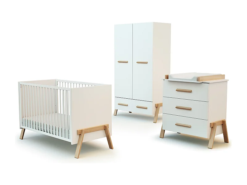 Schlafzimmer 3 Schubladen CANAILLE Holz Weiß und Buche Lackiert 60 x 120