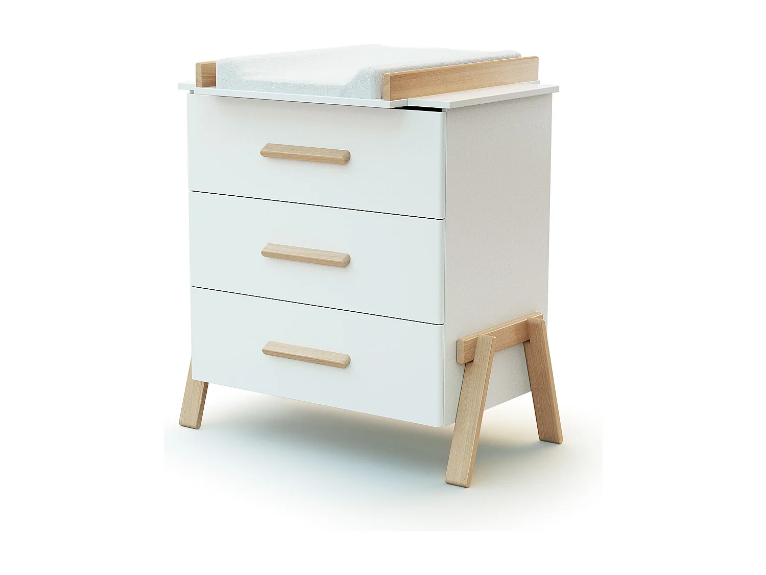 Habitación bebe completa CANAILLE madera - Blanco/Haya Barnizada - 60 x 120 - 135 x 64 x 84 cm