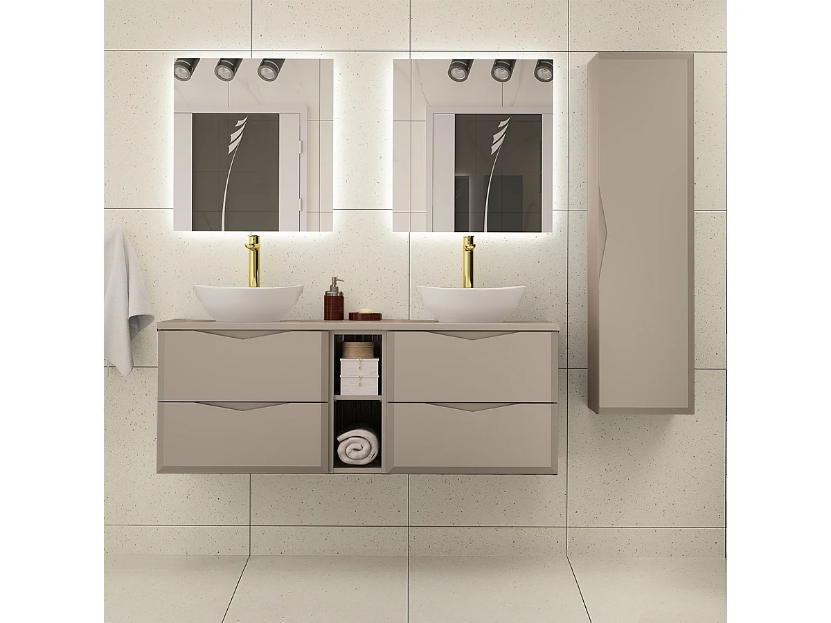 Meuble double vasque 140cm 2 niches Ellie Cachemire