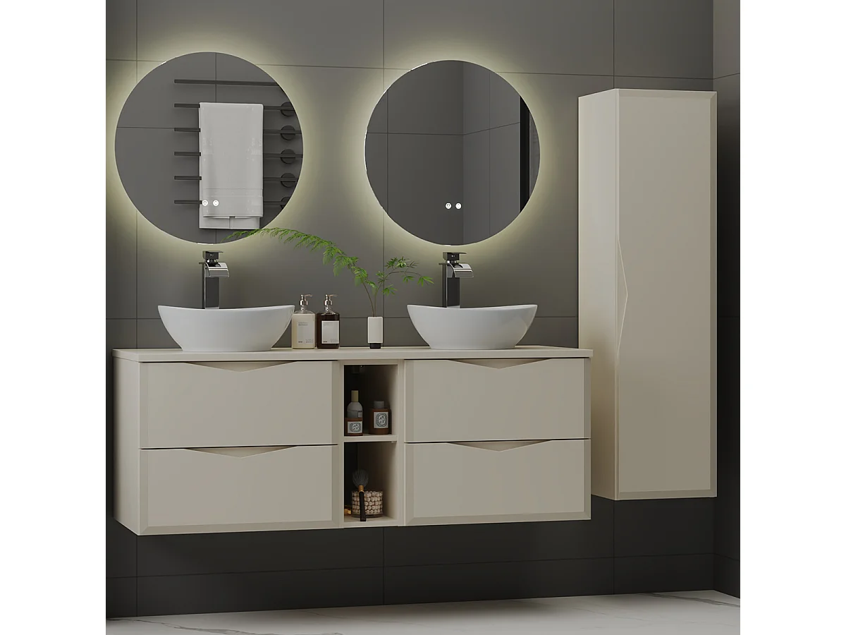 Meuble sous-vasque 140cm 2 niches plan de toilette Ellie Cachemire