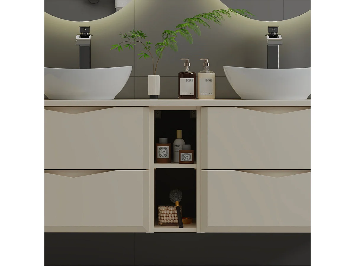 Meuble sous-vasque 140cm 2 niches plan de toilette Ellie Cachemire
