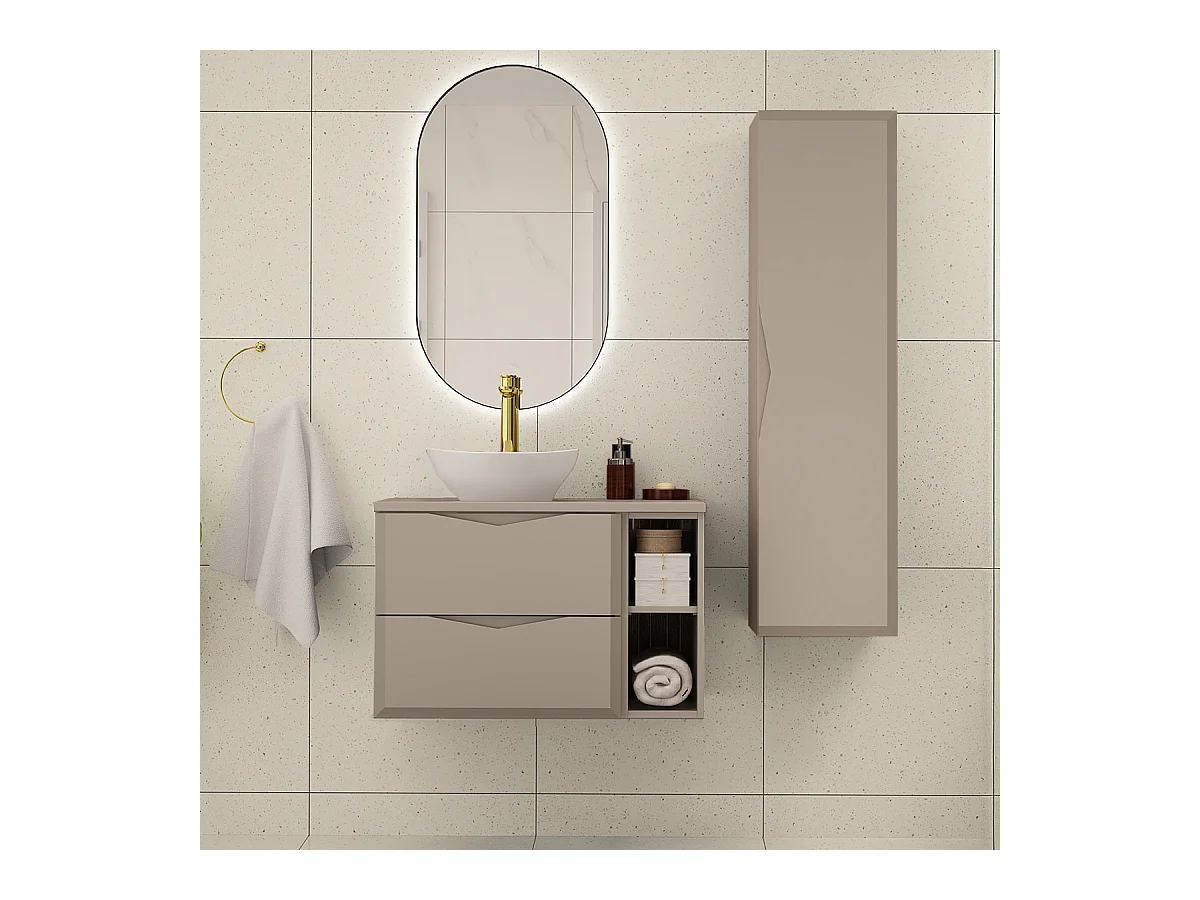 Meuble sous-vasque 80cm 2 niches plan de toilette Ellie Cachemire