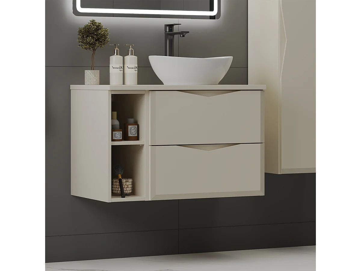 Meuble sous-vasque 80cm 2 niches plan de toilette Ellie Cachemire