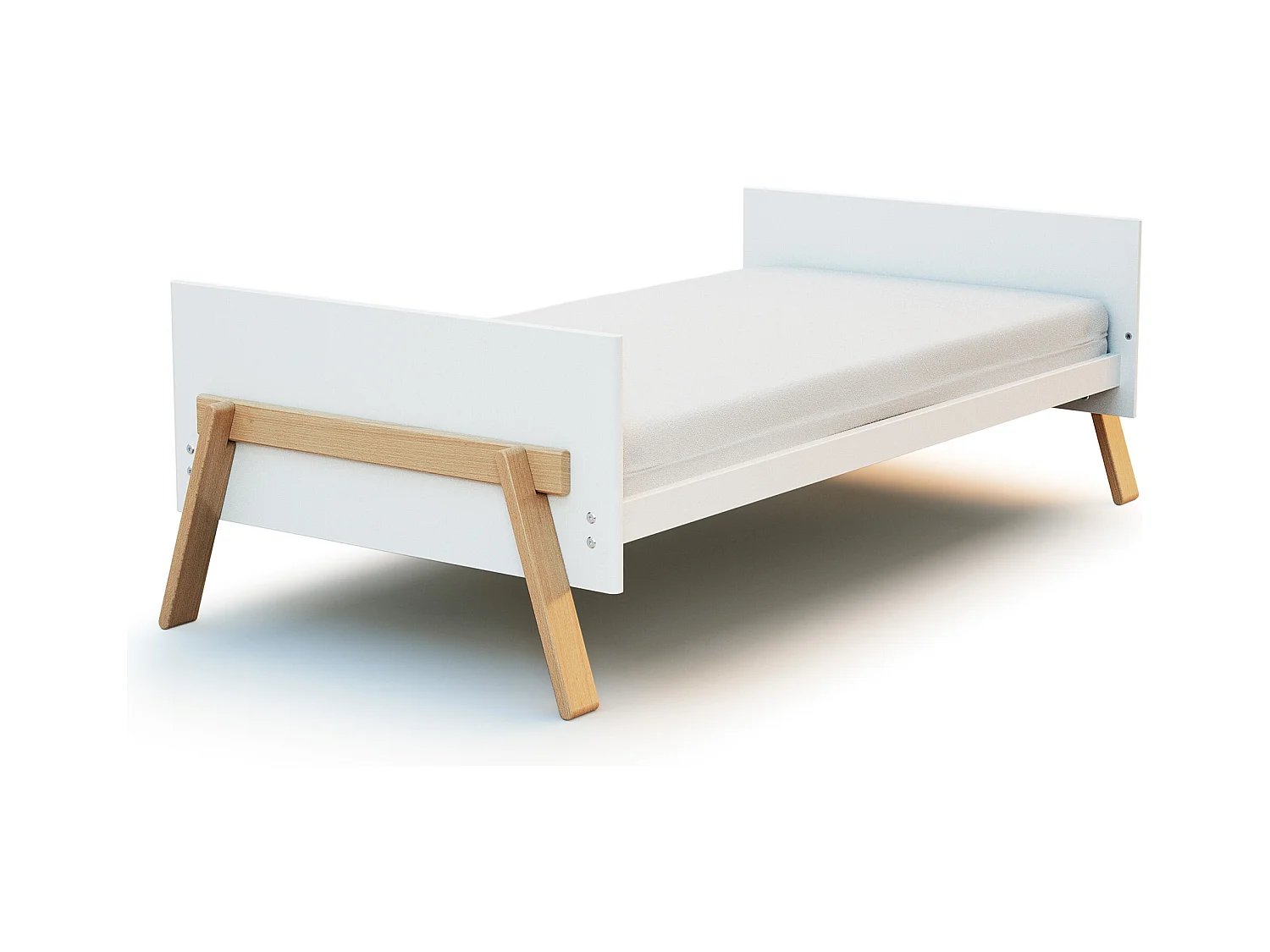 Lit bébé évolutif en bois CANAILLE Blanc et Hêtre Verni 70 x 140 cm