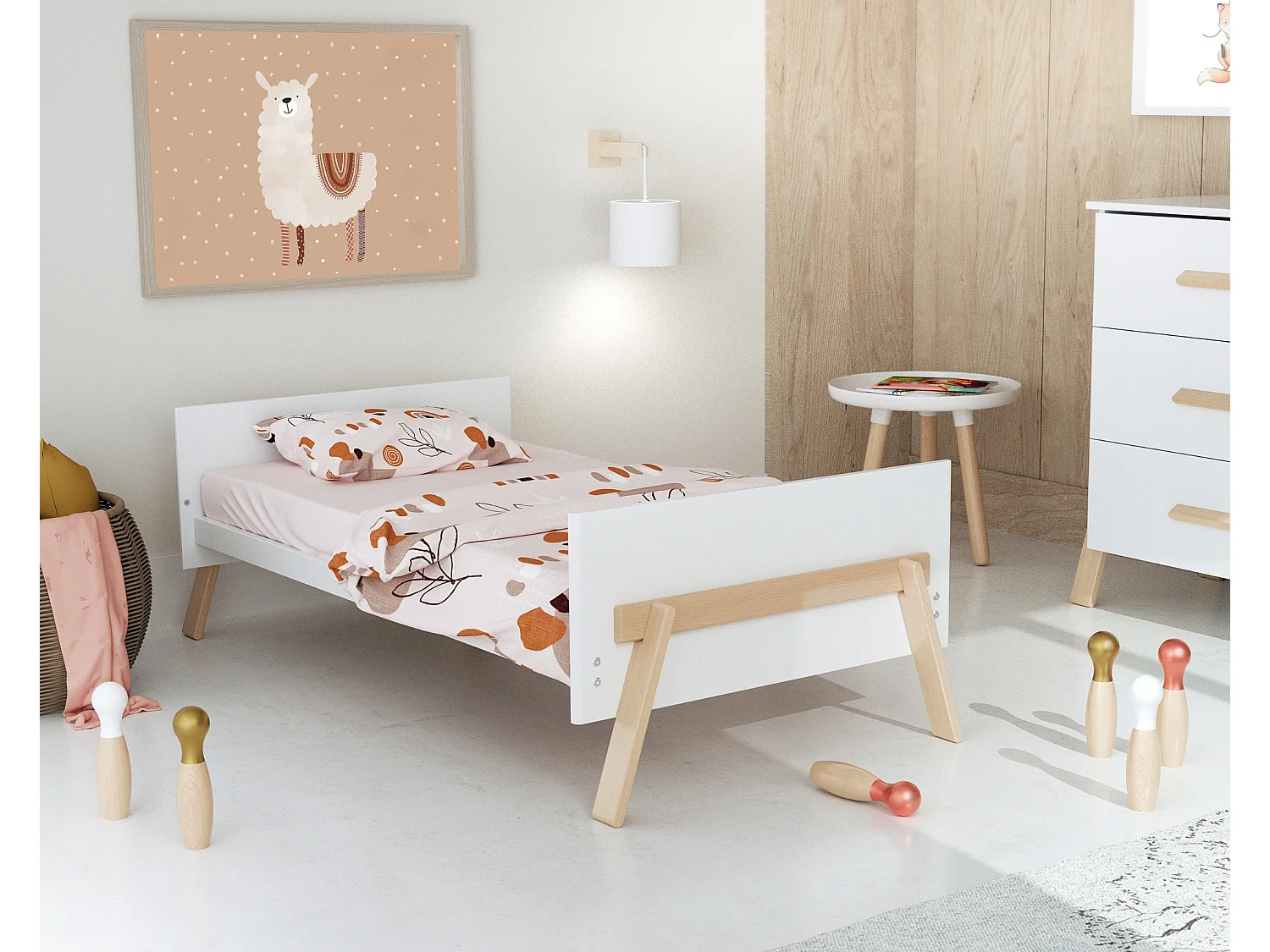 Lit bébé évolutif en bois CANAILLE Blanc et Hêtre Verni 70 x 140 cm