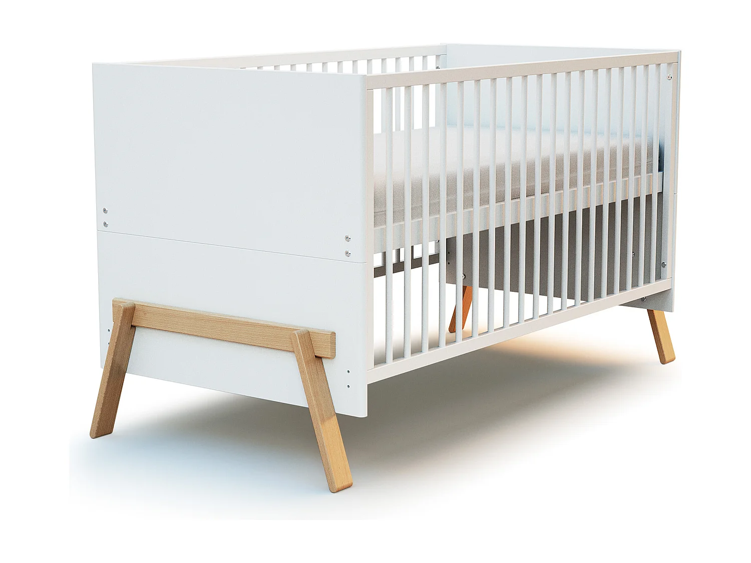 Lit bébé évolutif en bois CANAILLE Blanc et Hêtre Verni 70 x 140 cm