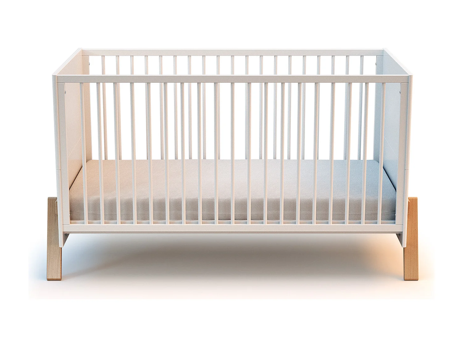 Lit bébé évolutif en bois CANAILLE Blanc et Hêtre Verni 70 x 140 cm