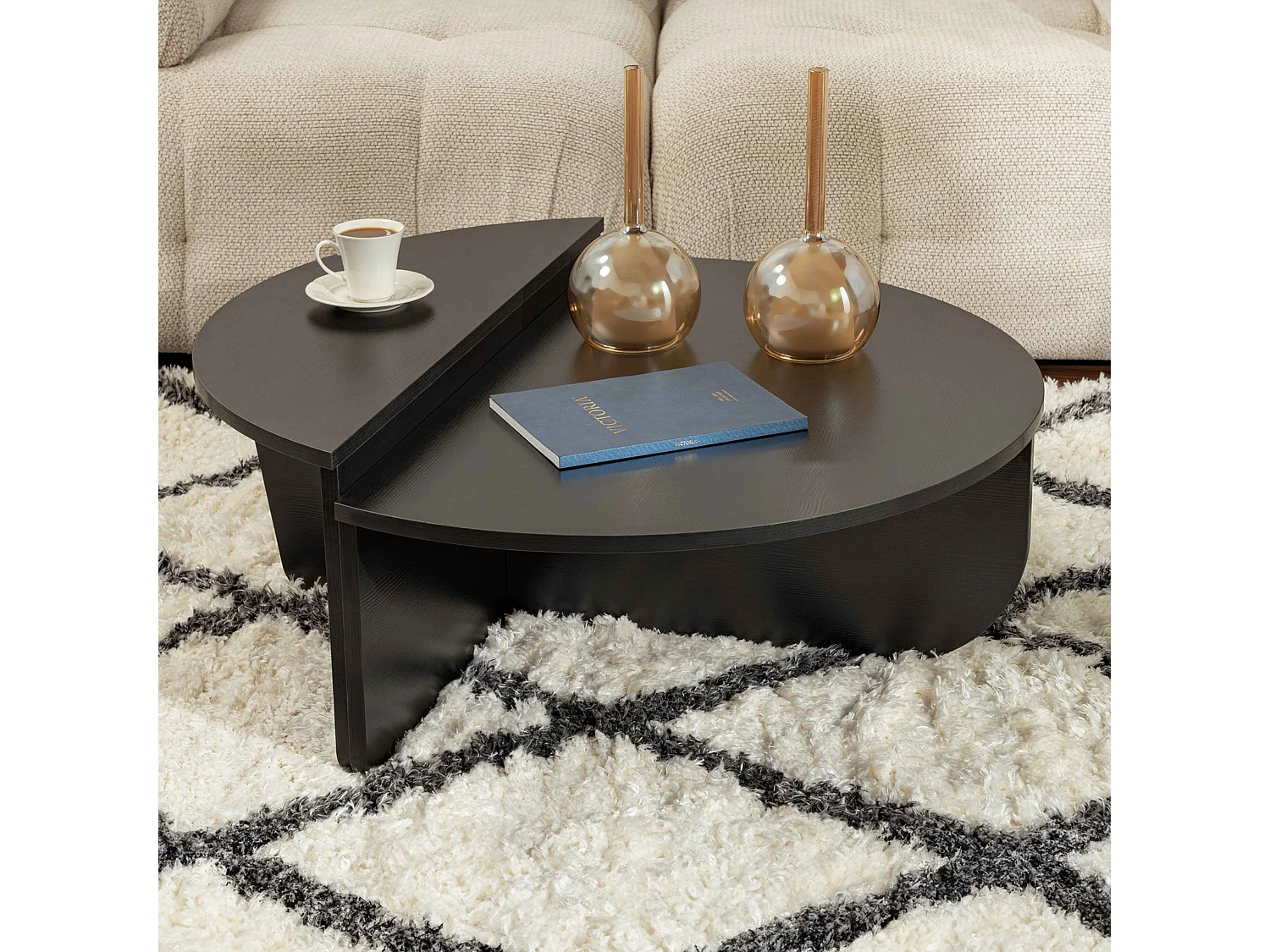 Table basse ovale en mélaminé effet bois noire