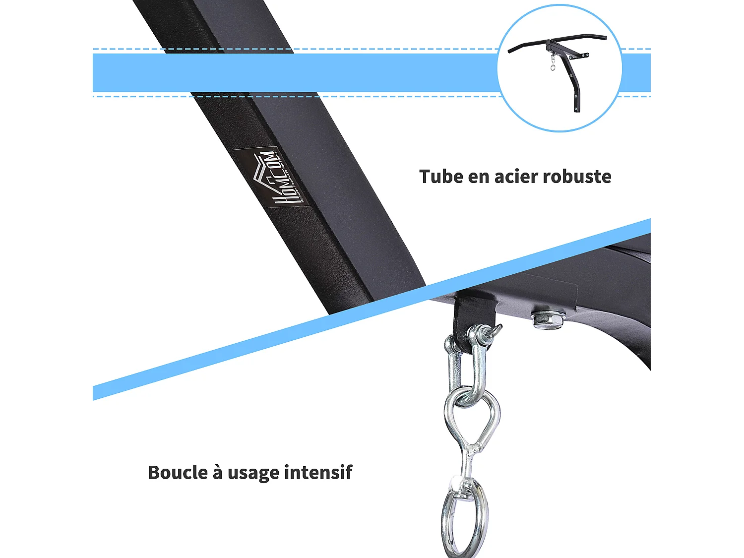 Support sac de boxe fixation sac de frappe barre de traction intégrée charge max. 130 Kg acier noir