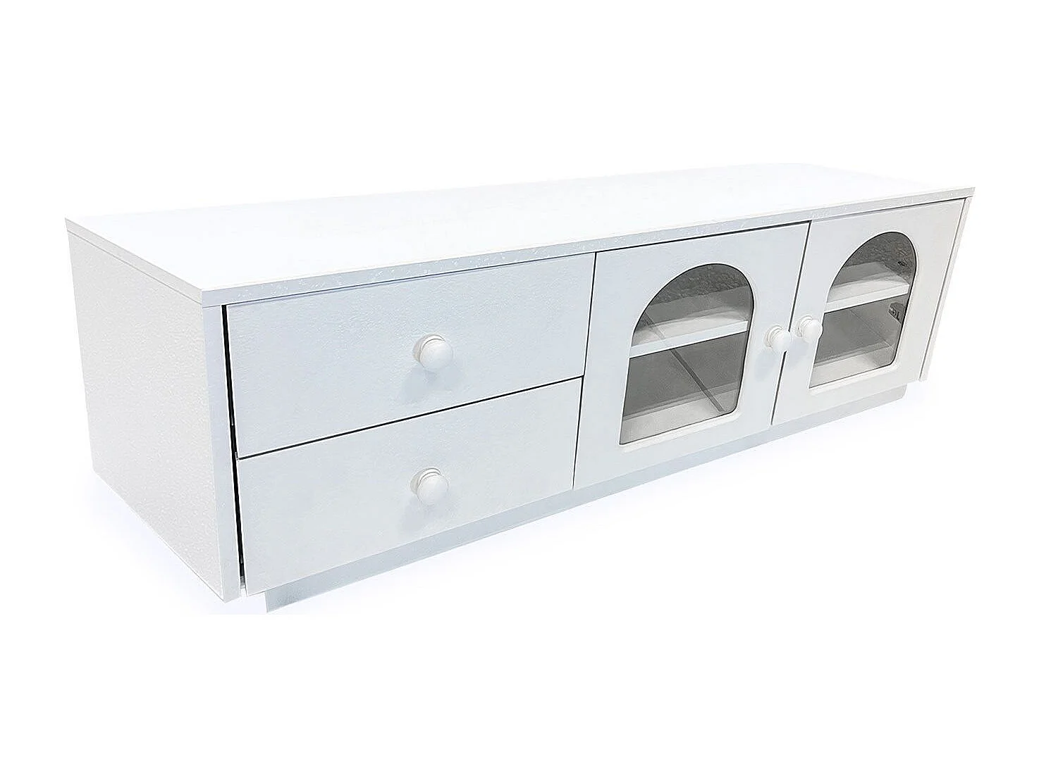 Table basse 60x100cm avec portes et tiroirs style naturel chic Volos Blanc texturé