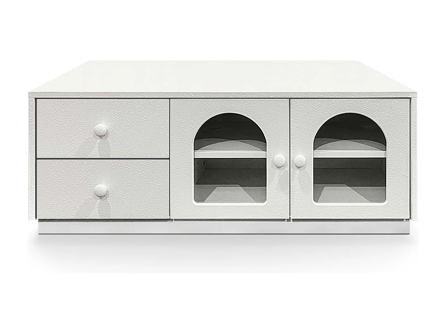 Table basse 60x100cm avec portes et tiroirs style naturel chic Volos Blanc texturé