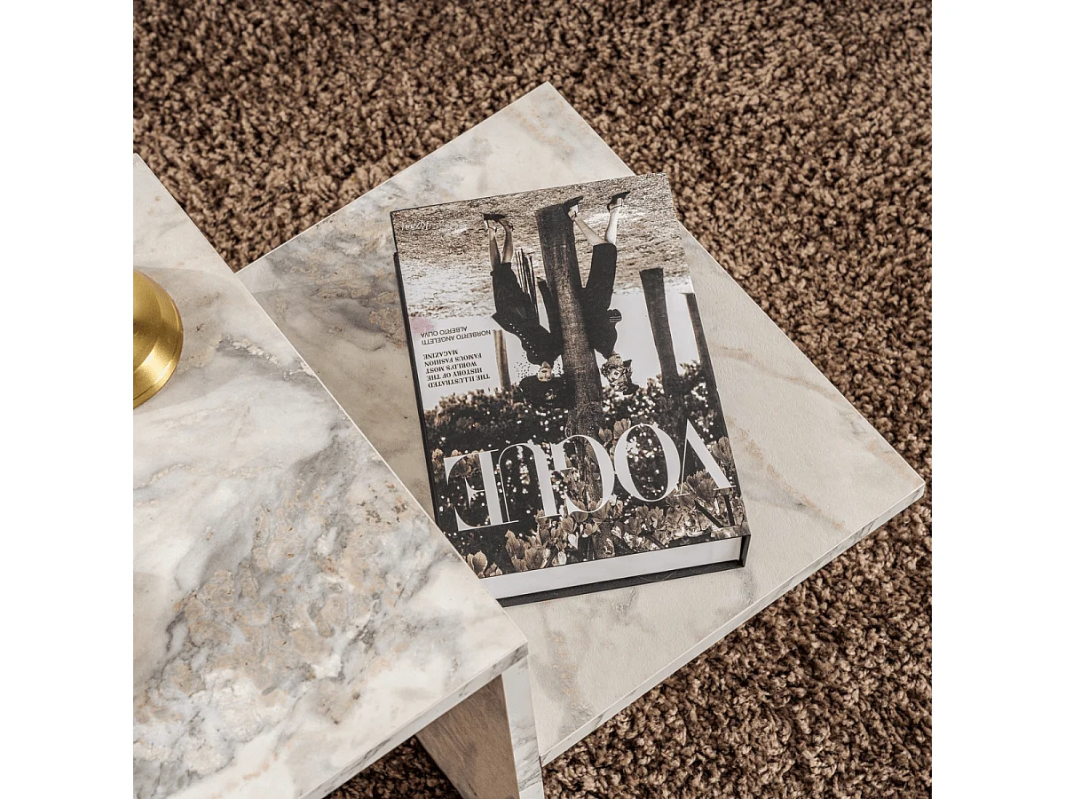 Prostokątny stolik kawowy Harmony 80x40x40 cm efekt marmuru Freesia, płyta wiórowa melaminowana, styl skandynawski, bez przechowywania