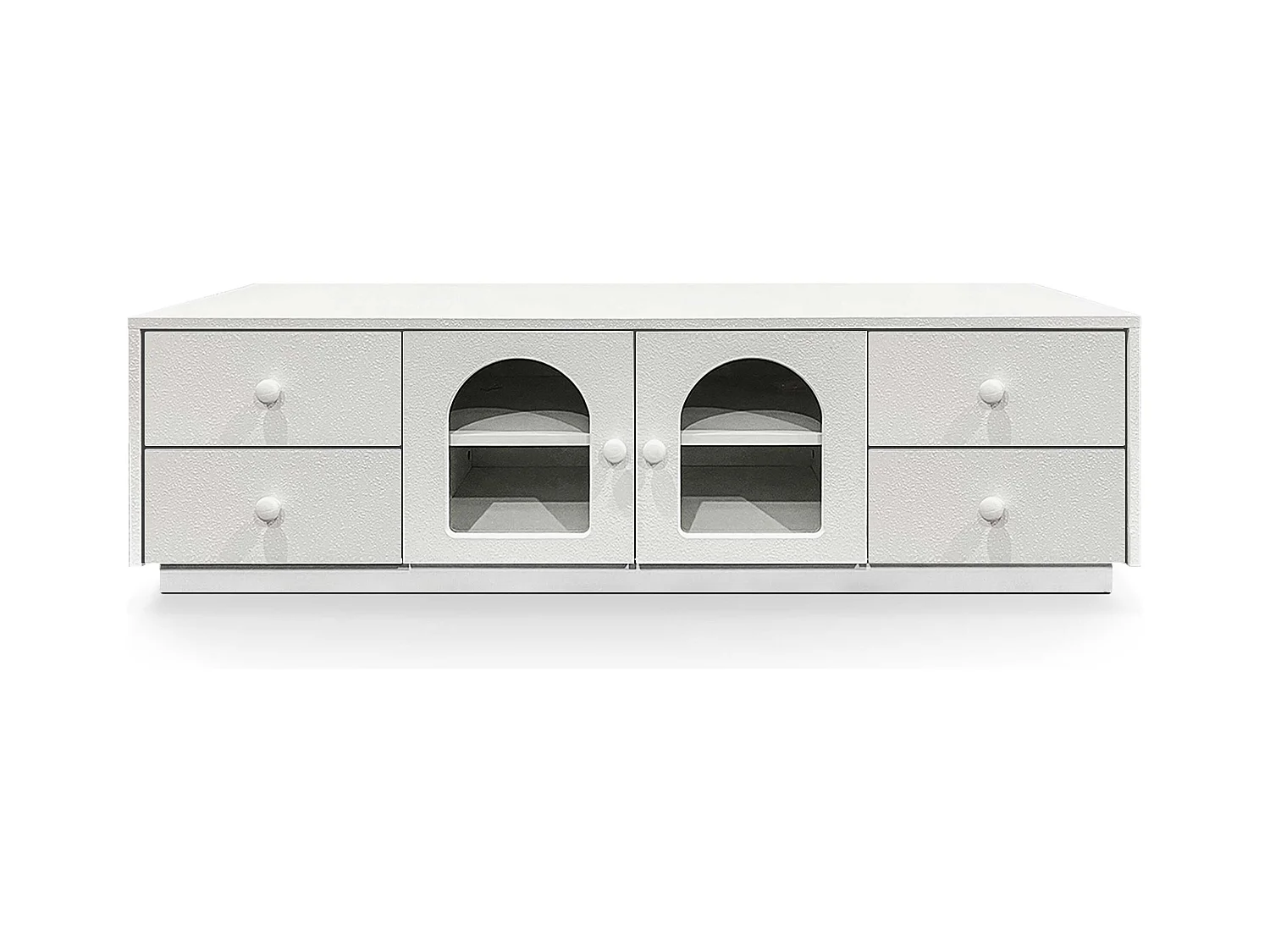 Meuble tv 140cm avec portes et tiroirs style naturel chic Volos Blanc texturé