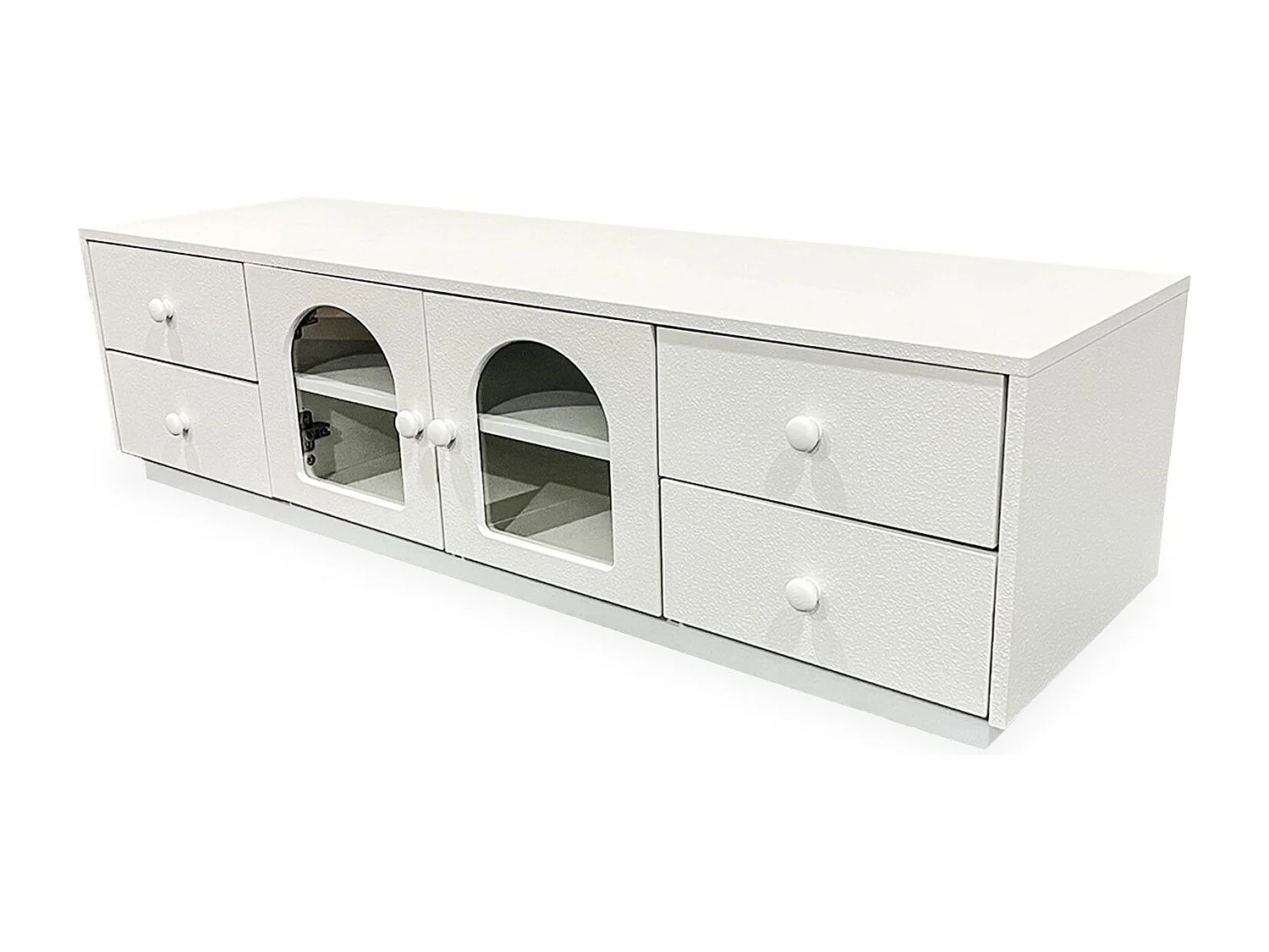 Meuble tv 140cm avec portes et tiroirs style naturel chic Volos Blanc texturé