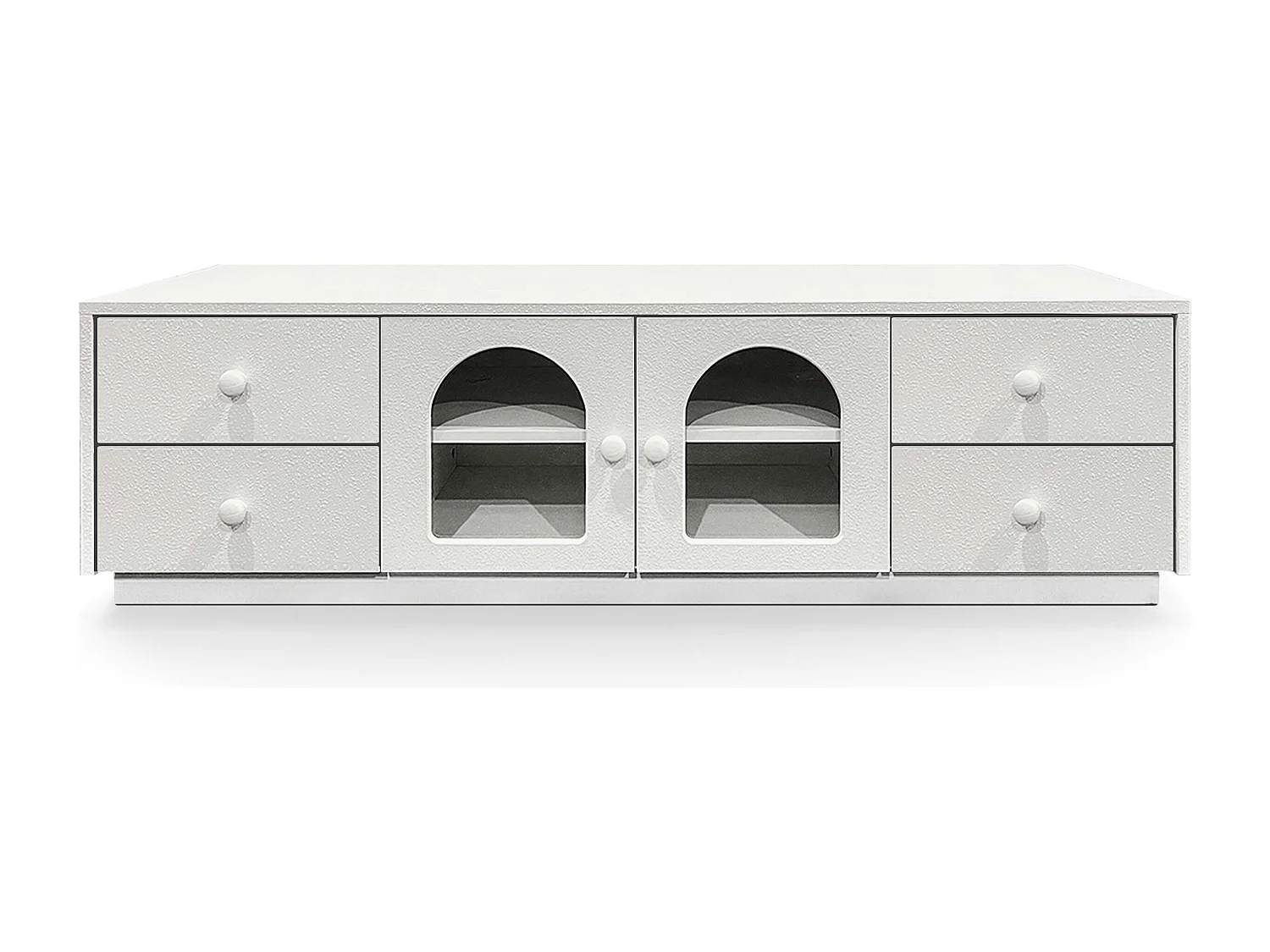 Meuble tv 140cm avec portes et tiroirs style naturel chic Volos Blanc texturé