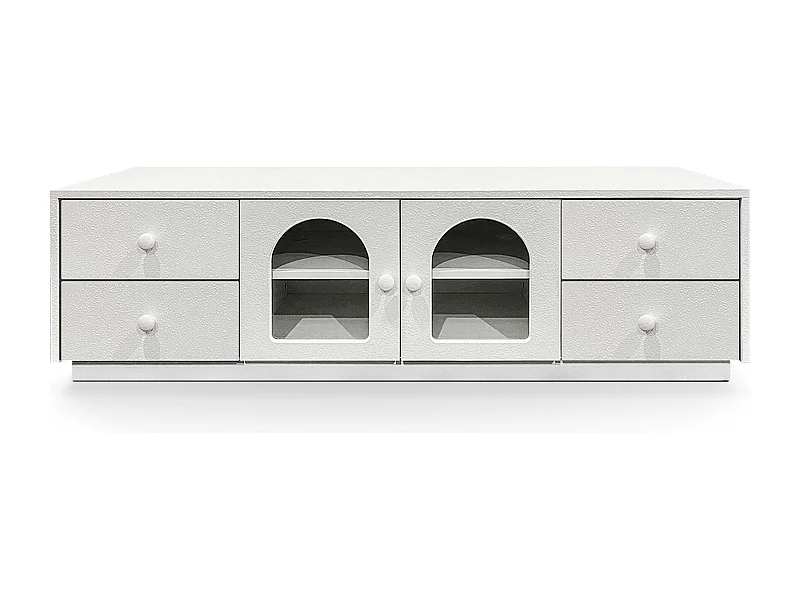 Meuble tv 140cm avec portes et tiroirs style naturel chic Volos Blanc texturé