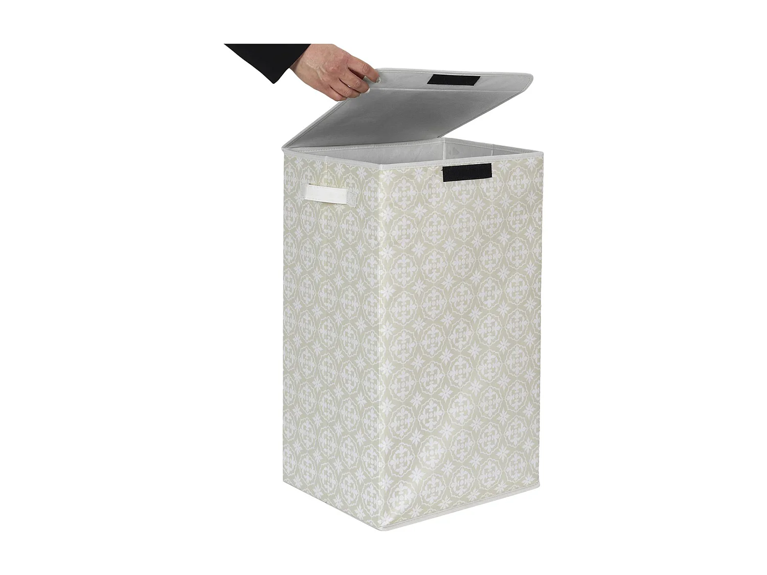 Panier de linge en polyester BOMBAY pliable motif damassé beige