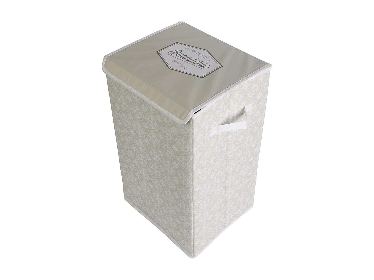Panier de linge en polyester BOMBAY pliable motif damassé beige