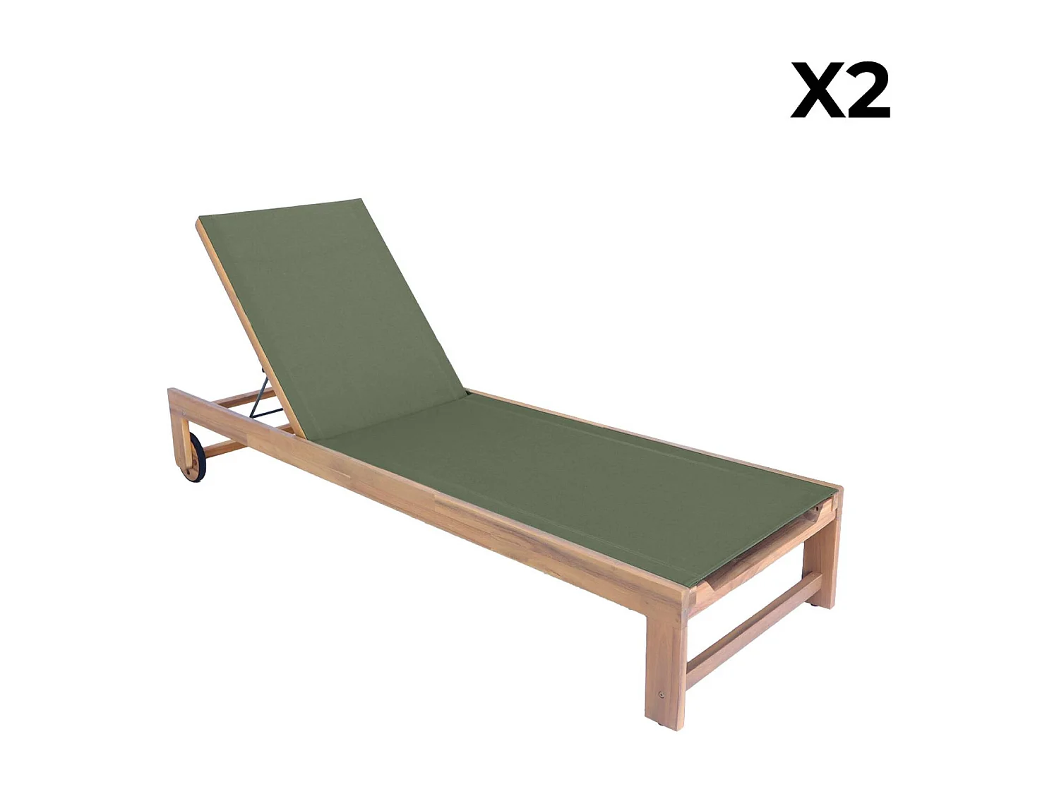 Set di 2 lettini prendisole in legno multiposizione, verde kaki