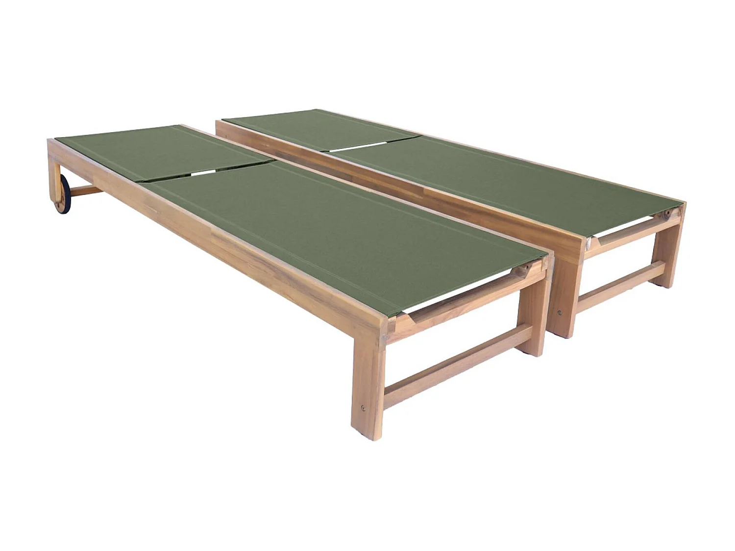 Set di 2 lettini prendisole in legno multiposizione, verde kaki