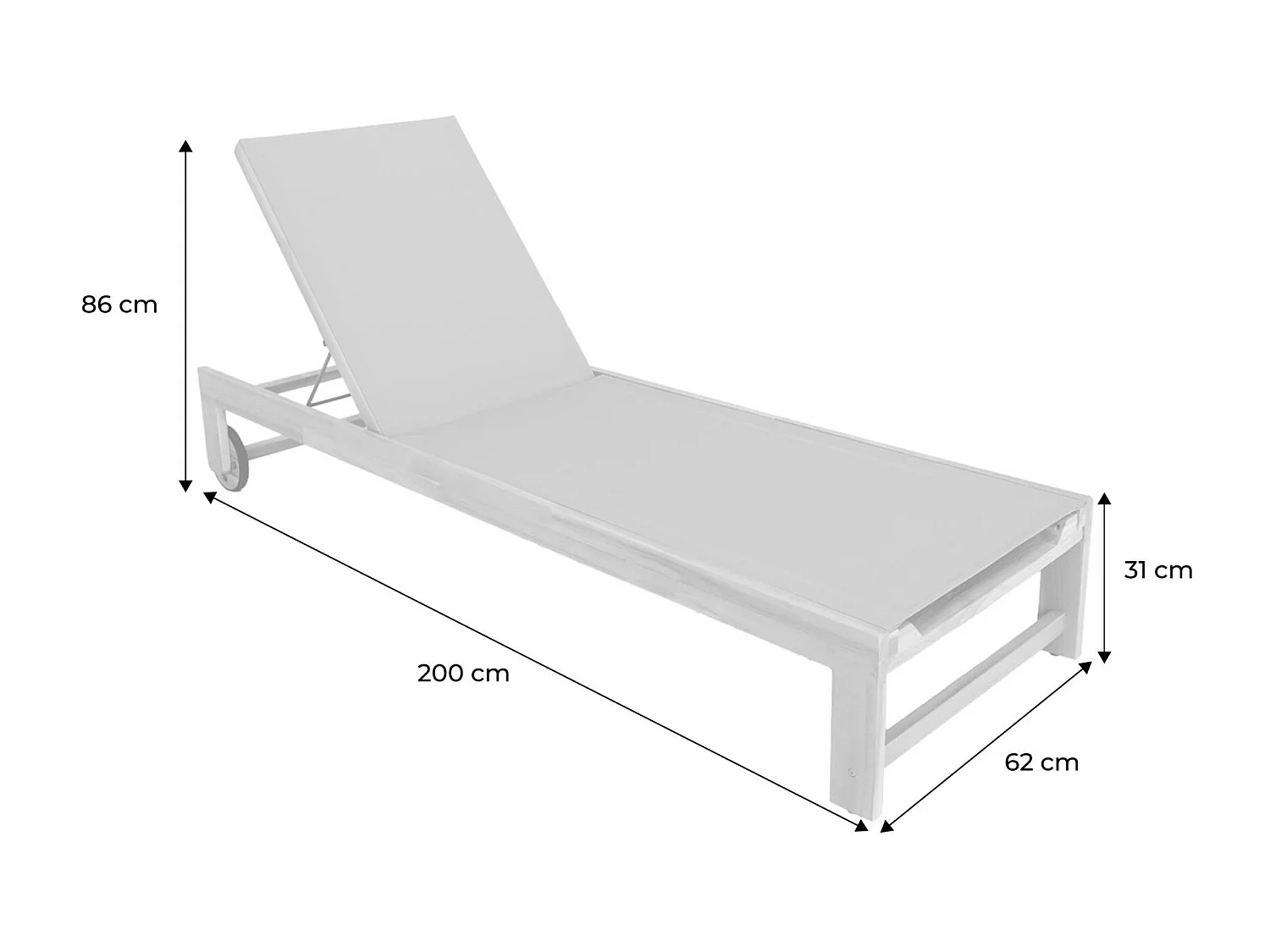 Set di 2 lettini prendisole in legno multiposizione, verde kaki