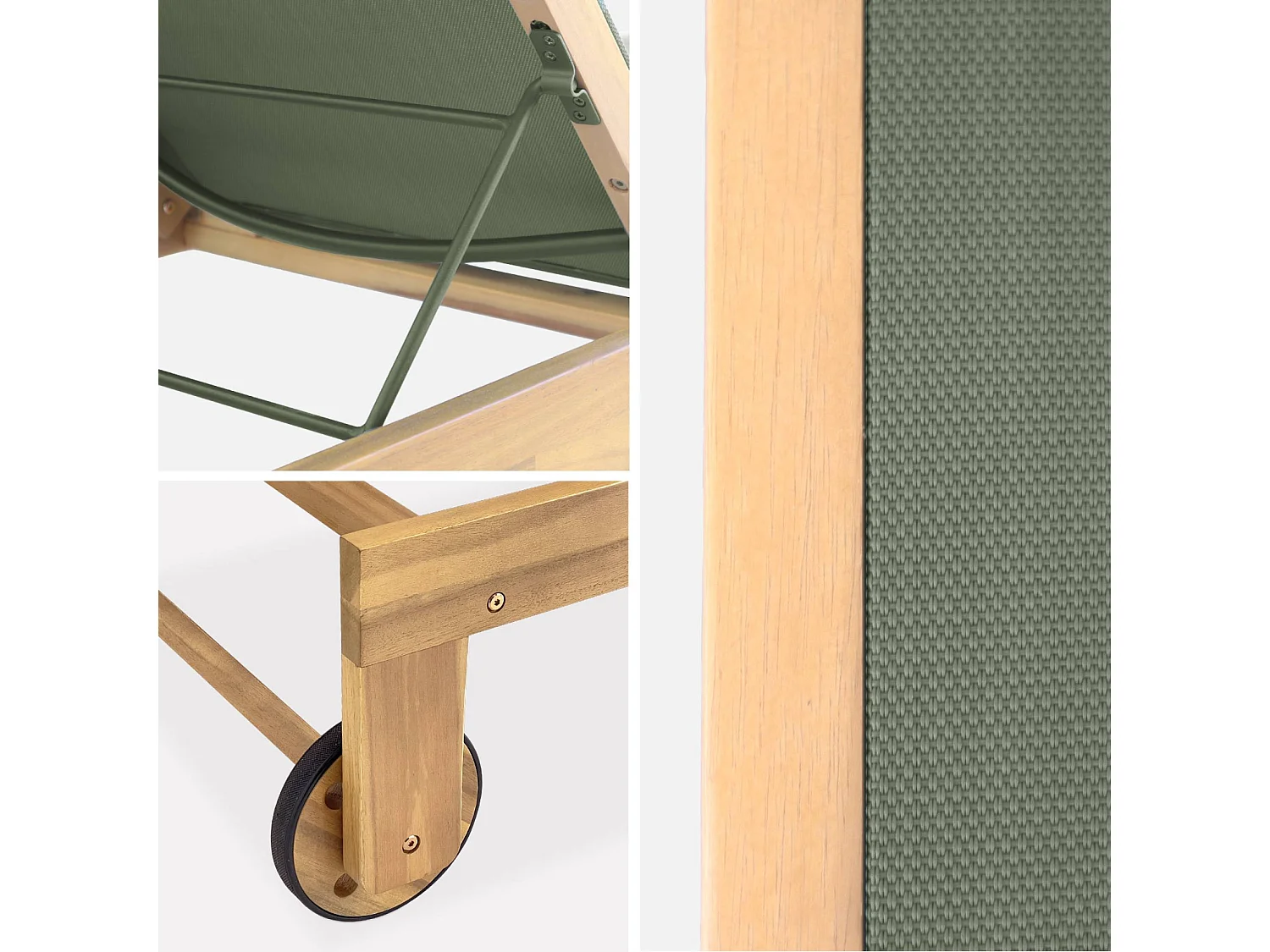 Set di 2 lettini prendisole in legno multiposizione, verde kaki