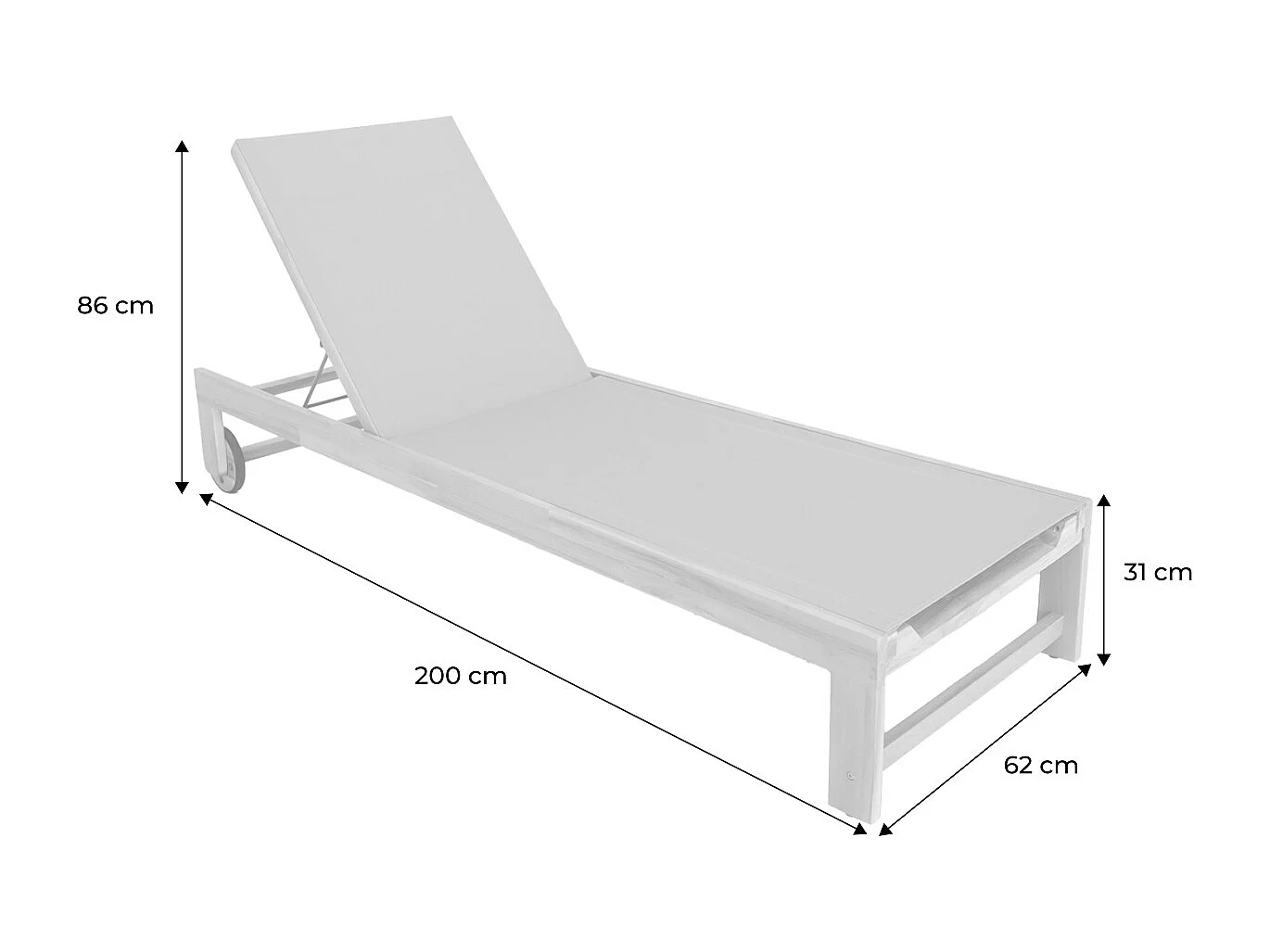 Set di 2 lettini prendisole in legno multiposizione, verde kaki