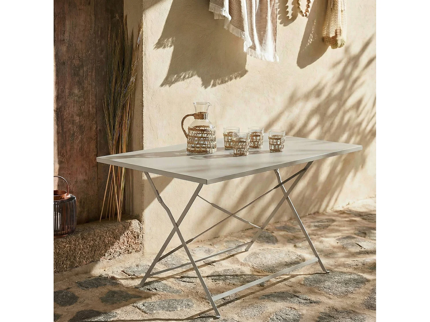 Table de jardin bistrot rectangulaire pliable métal 110 x 70cm. 4 places