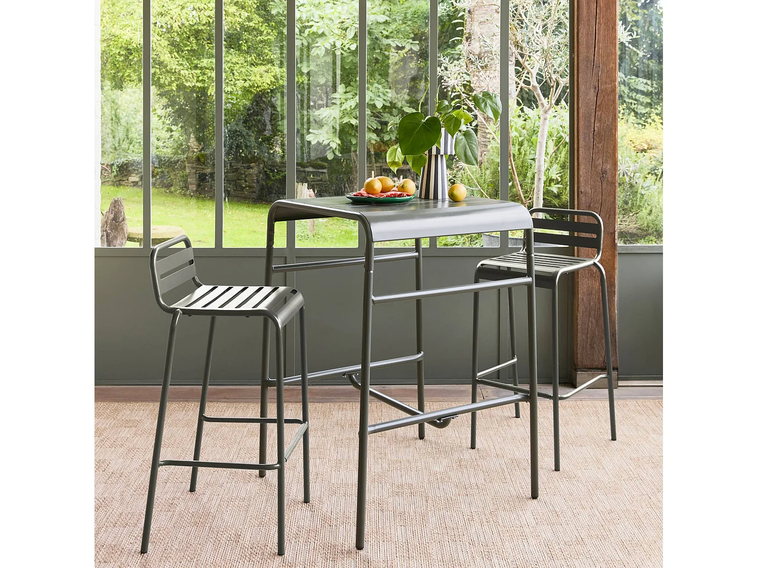 Tavolo da giardino a 2 posti in metallo 70x70cm, verde kaki