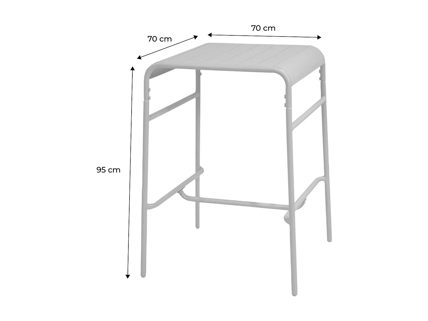 Table haute de jardin métal 2 places. kaki. 70 x 70 x 95cm