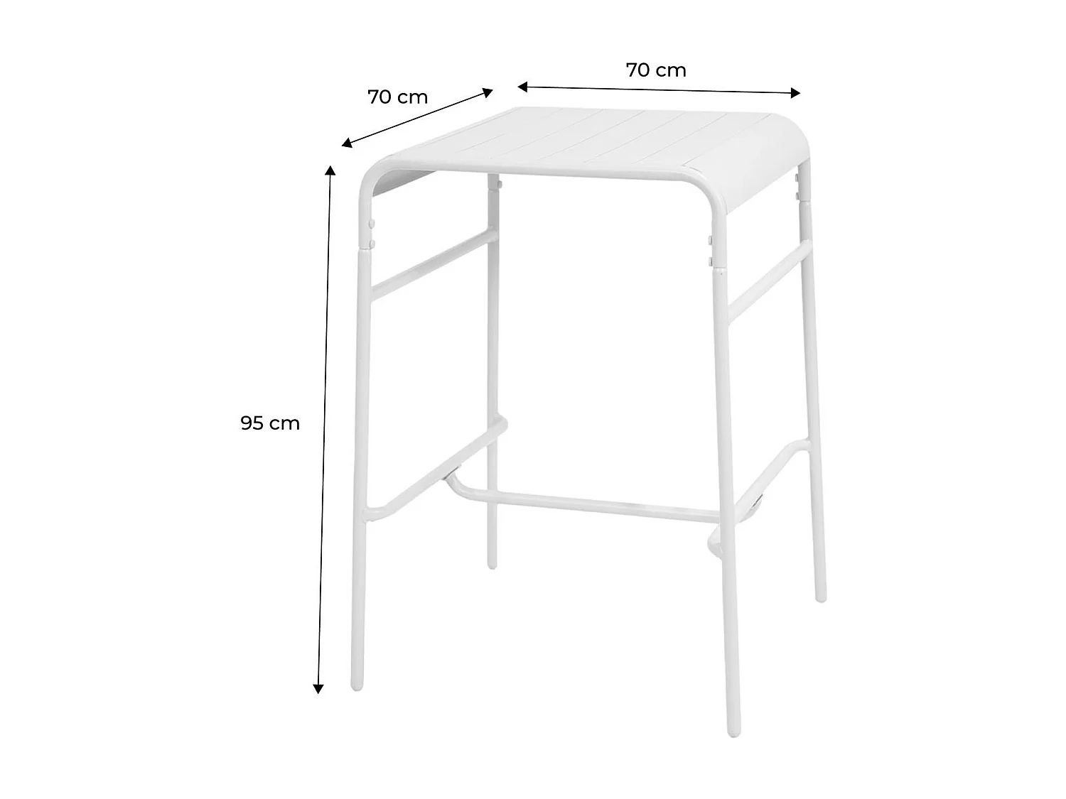 Table haute de jardin métal 2 places. beige. 70 x 70 x 95cm