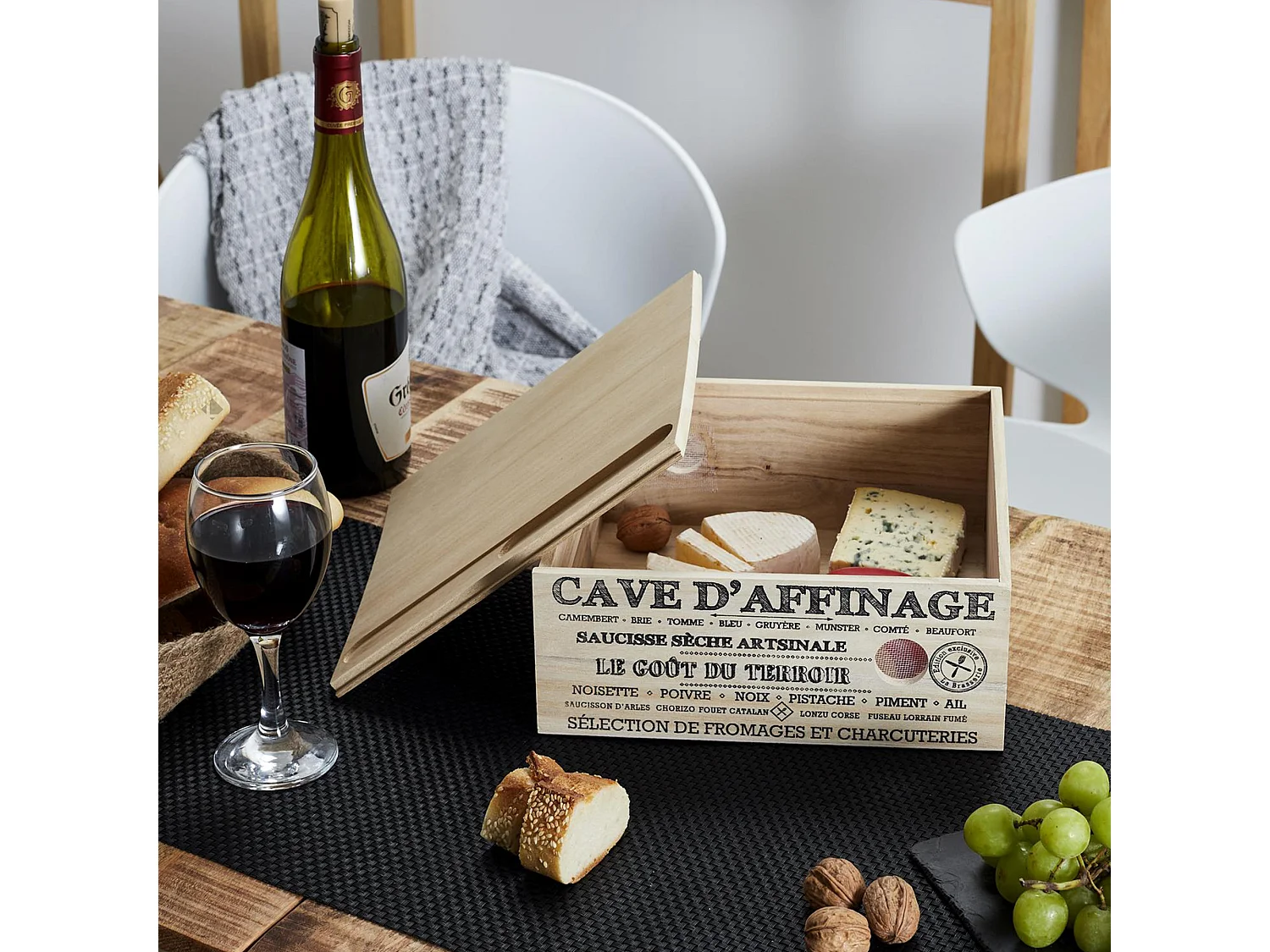 Cave à fromage avec couteau collection LE GOÛT DU TERROIR bois et noir