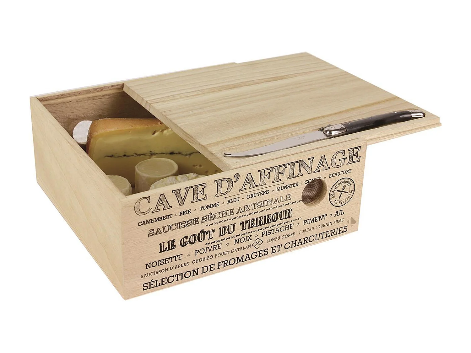 Cave à fromage avec couteau collection LE GOÛT DU TERROIR bois et noir