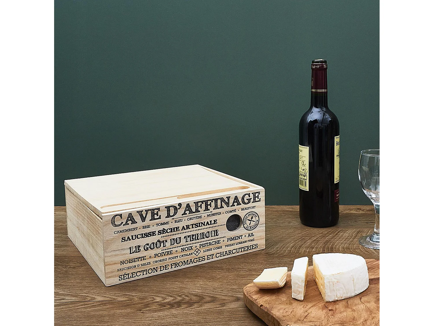 Cave à fromage avec couteau collection LE GOÛT DU TERROIR bois et noir