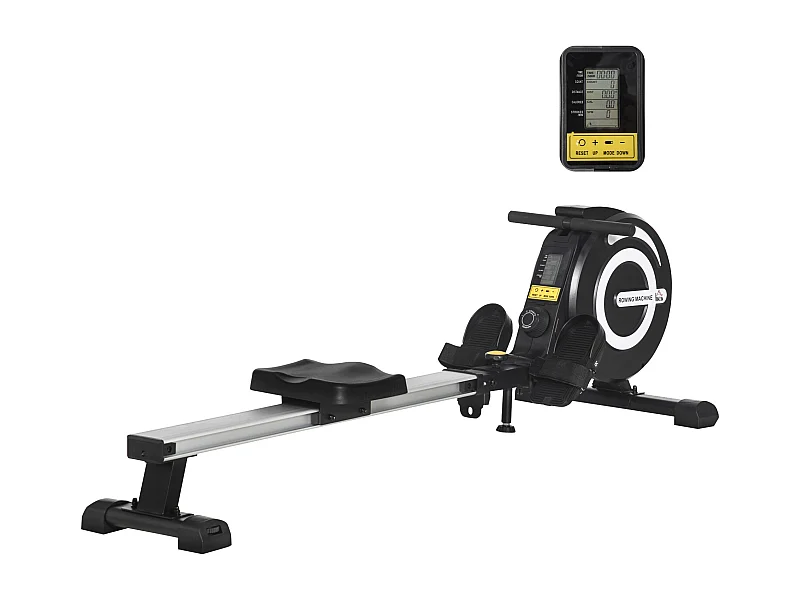 Rameur d'appartement pliable - 8 niveaux de résistance magnétique - écran LCD multifonction - acier alu. ABS noir blanc