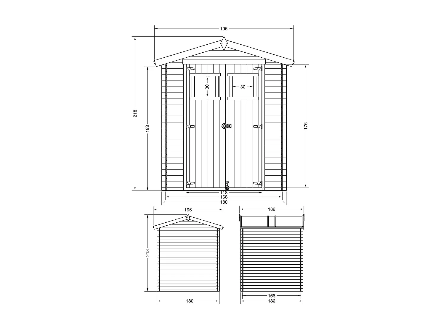 Abri de jardin en bois - I186xL196xH218 cm/ 2,82 m2 - M320