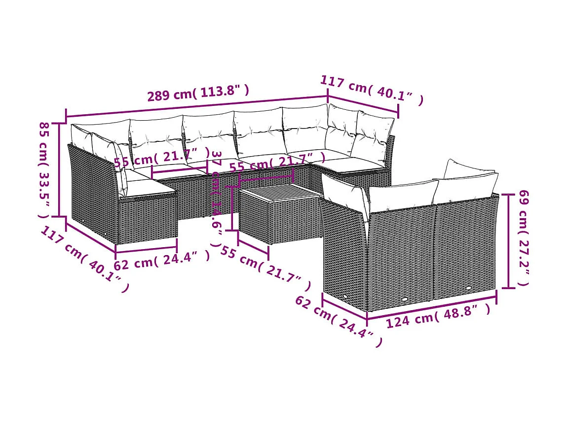 Juego de sofás jardín con cojines beige 10 piezas ratán sintético