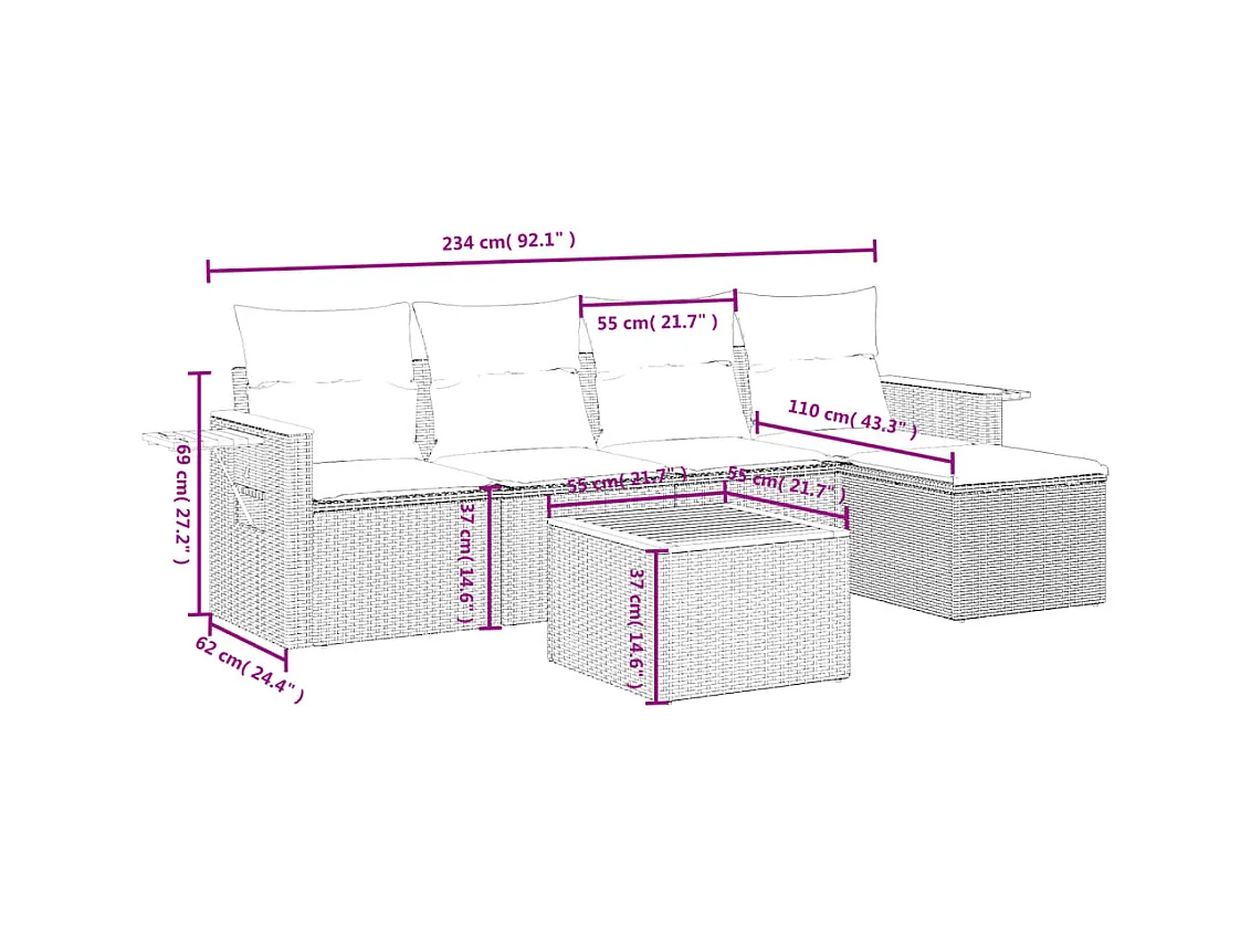 Salon de jardin avec coussins 6 pièces beige résine tressée